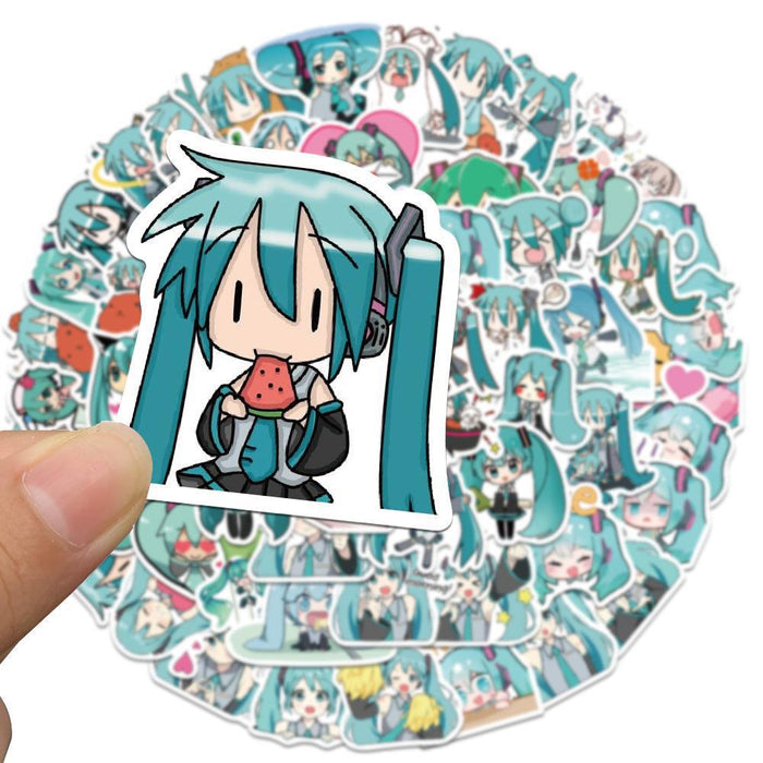 Miku Stickers: Customize and Decorate!: teal, white Hatsune Miku character, kawaii cartoon anime style