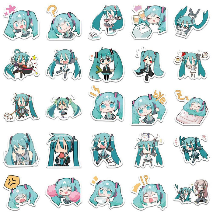 Miku Stickers: Customize and Decorate!: teal, white Hatsune Miku character, kawaii cartoon anime style