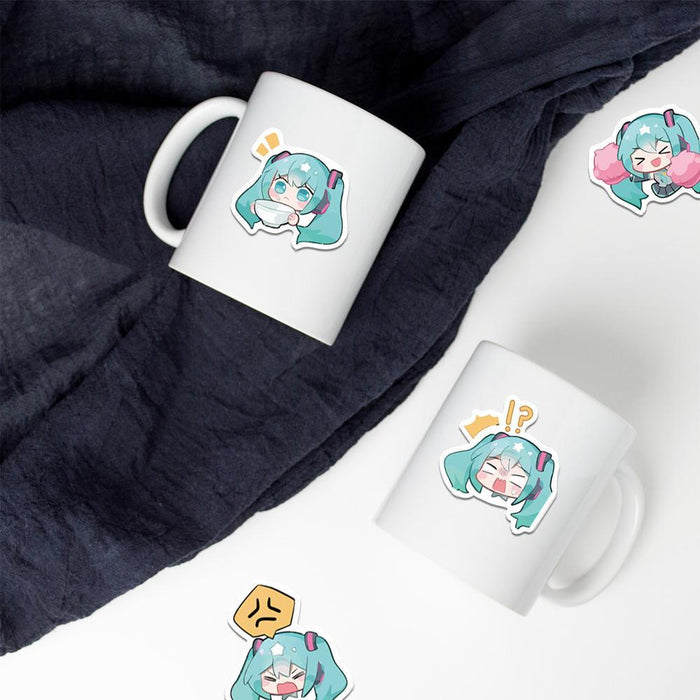Miku Stickers: Customize and Decorate!: teal, white Hatsune Miku character, kawaii cartoon anime style