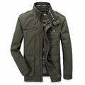 Military-Inspired Men's Jacket with Stand Collar Army Green
