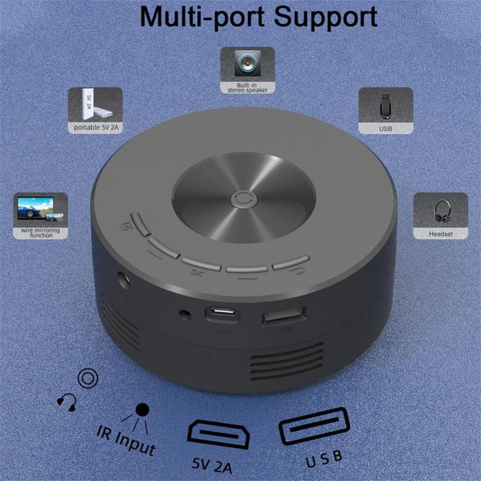 Mini Home Theater Projector, Compact Entertainment Anywhere: black, blue portable projector with smartphone resting on top, m