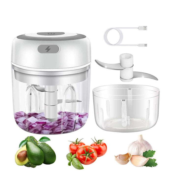 Mini USB Vegetable Chopper Portal: white, silver electric food chopper, minimal modern product design style