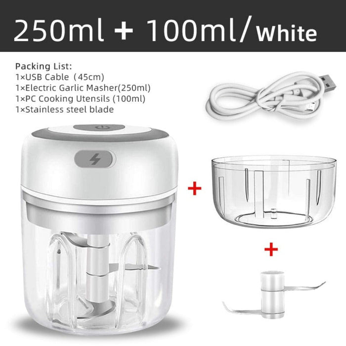 Mini USB Vegetable Chopper Portal: white, silver electric food chopper, minimal modern product design style