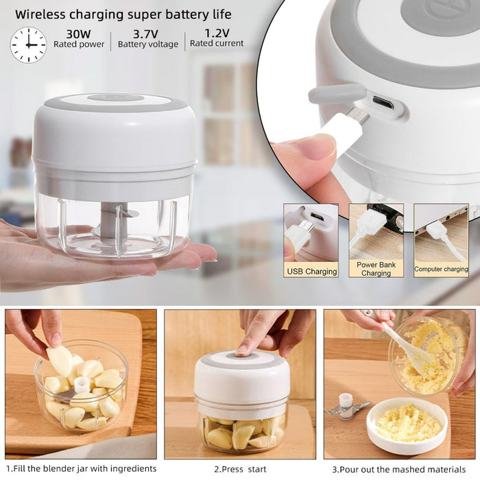 Mini USB Vegetable Chopper Portal: white, silver electric food chopper, minimal modern product design style