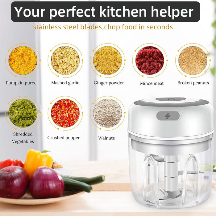 Mini USB Vegetable Chopper Portal: white, silver electric food chopper, minimal modern product design style