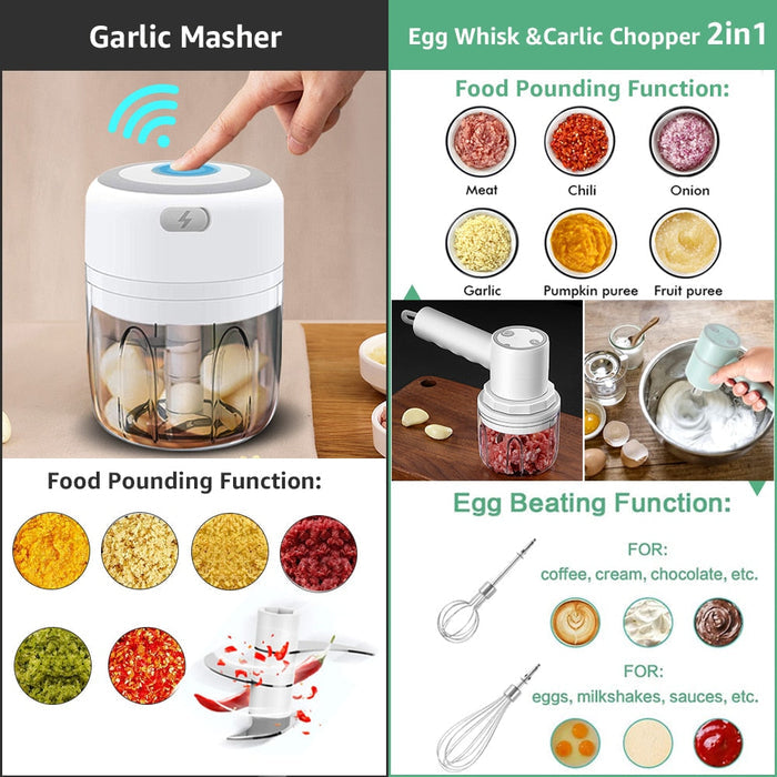 Mini USB Vegetable Chopper Portal: white, silver electric food chopper, minimal modern product design style