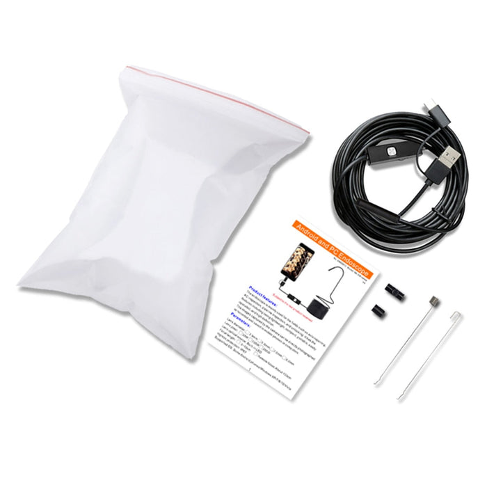 Mini Waterproof Camera with LED Light: black, dark gray wired endoscope/inspection camera with smartphone display, technical