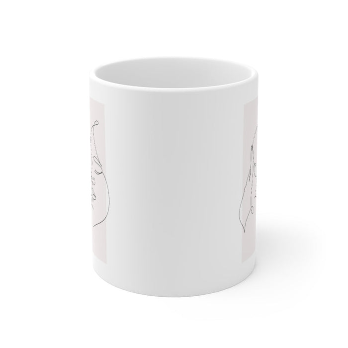 Mom and Me Ceramic Mug, 11oz: white, light gray mother and baby, minimal line art style