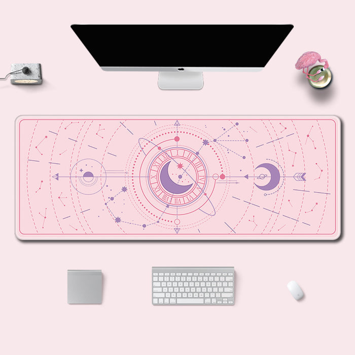 Moon Desktop Mat, Gaming Mousepad: light pink, purple celestial moon and star theme, pastel kawaii celestial style