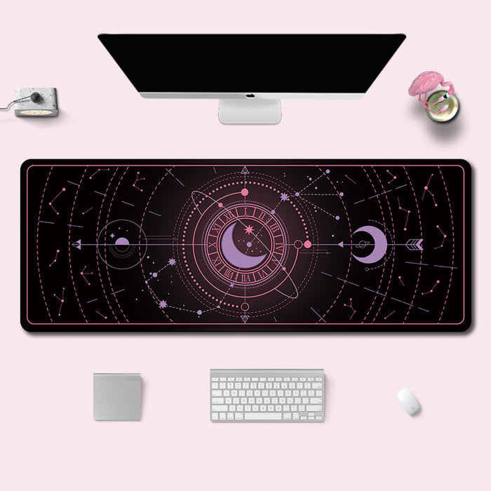 Moon Desktop Mat, Gaming Mousepad: light pink, purple celestial moon and star theme, pastel kawaii celestial style