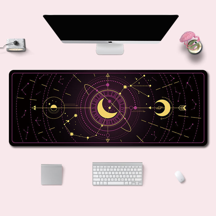Moon Desktop Mat, Gaming Mousepad: light pink, purple celestial moon and star theme, pastel kawaii celestial style