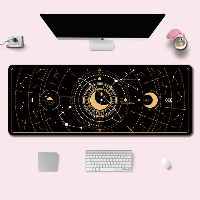 Moon Desktop Mat, Gaming Mousepad: light pink, purple celestial moon and star theme, pastel kawaii celestial style