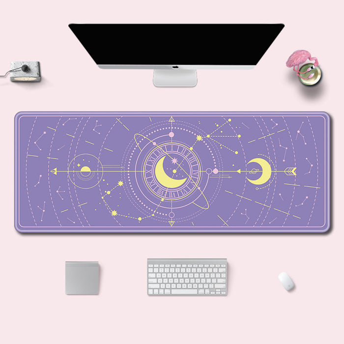 Moon Desktop Mat, Gaming Mousepad: light pink, purple celestial moon and star theme, pastel kawaii celestial style