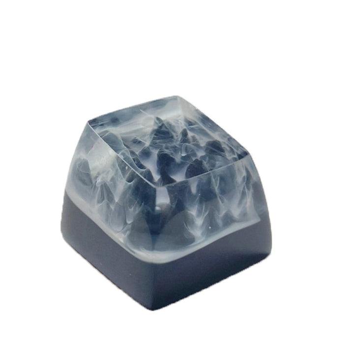 Mountain Themed Keycap: dark navy blue, clear mountain landscape, minimal abstract style