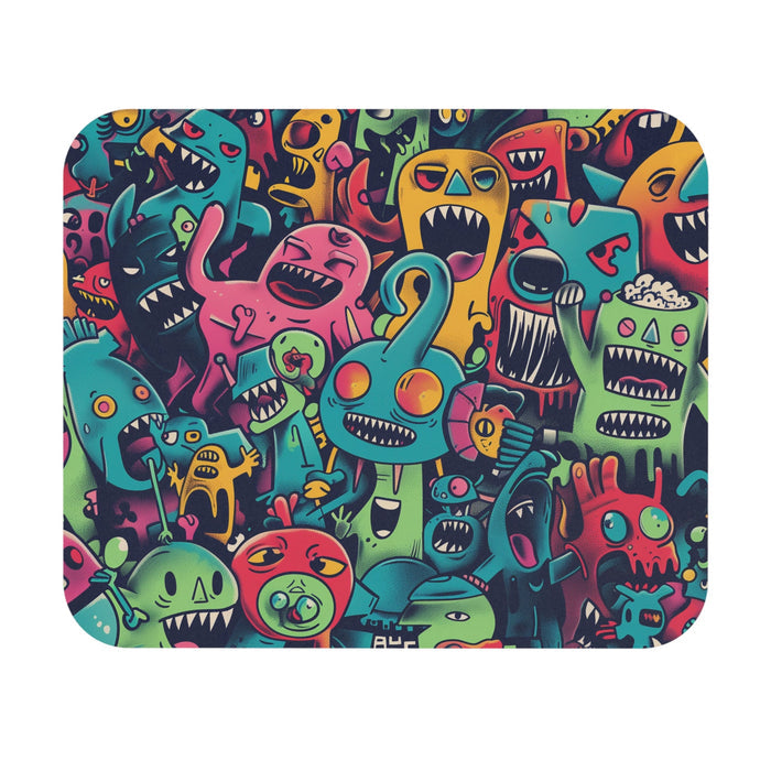 Mouse Pad for Alien Disorder II: teal, turquoise colorful cartoon monsters/creatures, kawaii cartoon graffiti-style style