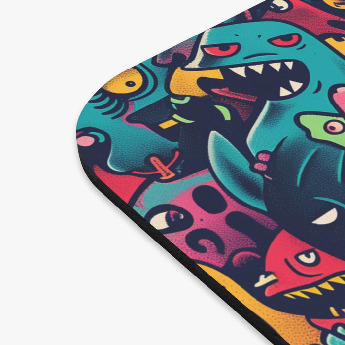 Mouse Pad for Alien Disorder II: teal, turquoise colorful cartoon monsters/creatures, kawaii cartoon graffiti-style style