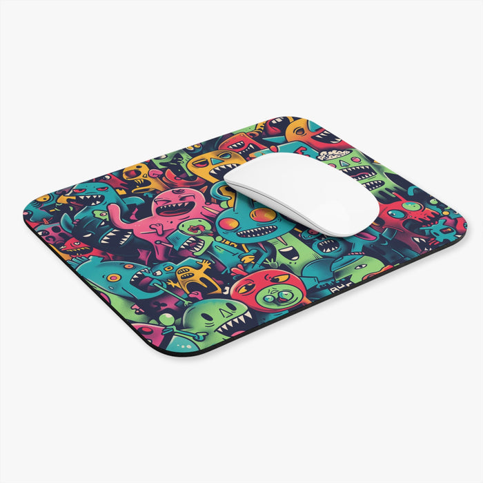 Mouse Pad for Alien Disorder II: teal, turquoise colorful cartoon monsters/creatures, kawaii cartoon graffiti-style style