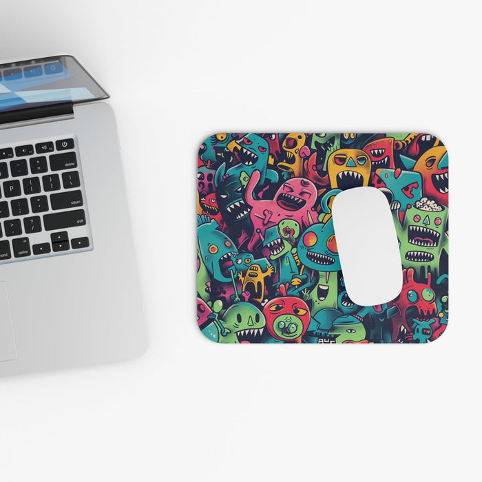 Mouse Pad for Alien Disorder II: teal, turquoise colorful cartoon monsters/creatures, kawaii cartoon graffiti-style style