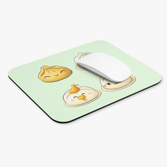 Mouse Pad Set for Dumplings: pale green, cream four cartoon dumplings, kawaii cartoon style