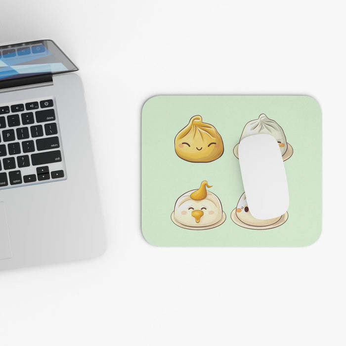 Mouse Pad Set for Dumplings: pale green, cream four cartoon dumplings, kawaii cartoon style