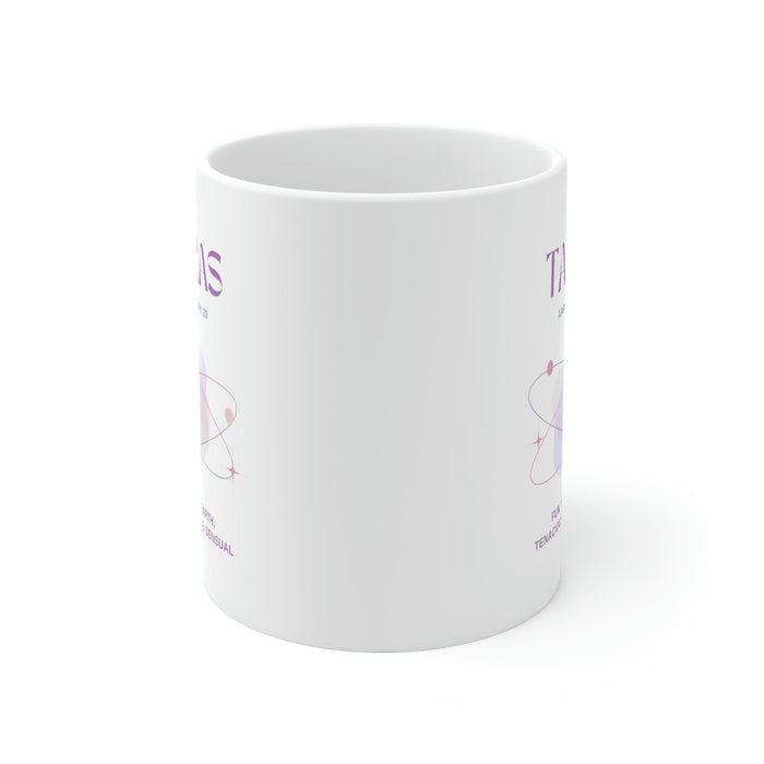 Mug featuring Traits of Taurus in Astrology: white, purple Taurus zodiac sign, minimal pastel zodiac graphic style