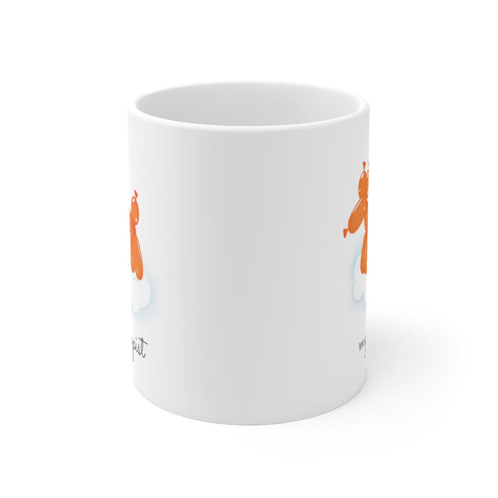 Mug with a Theme of an Orange Balloon Canine: white, orange orange balloon dog, cartoon, minimalist style