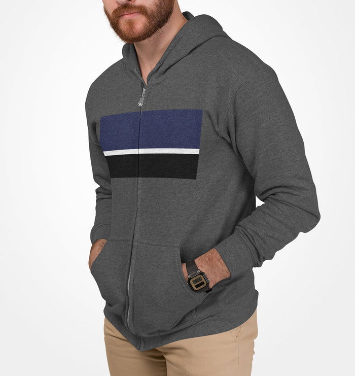 Multi-Strip Zip-Up Hoodie for Men, Heavy Blend: charcoal gray, navy blue zip-up hooded sweatshirt, casual color-block style