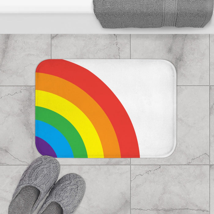 Multicolored Bathroom Rug: white, red rainbow, minimal, colorful graphic style