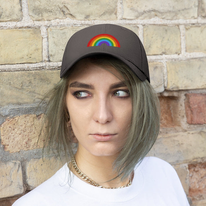 Multicolored Gender-Neutral Cotton Hat: dark gray, red rainbow, minimal style
