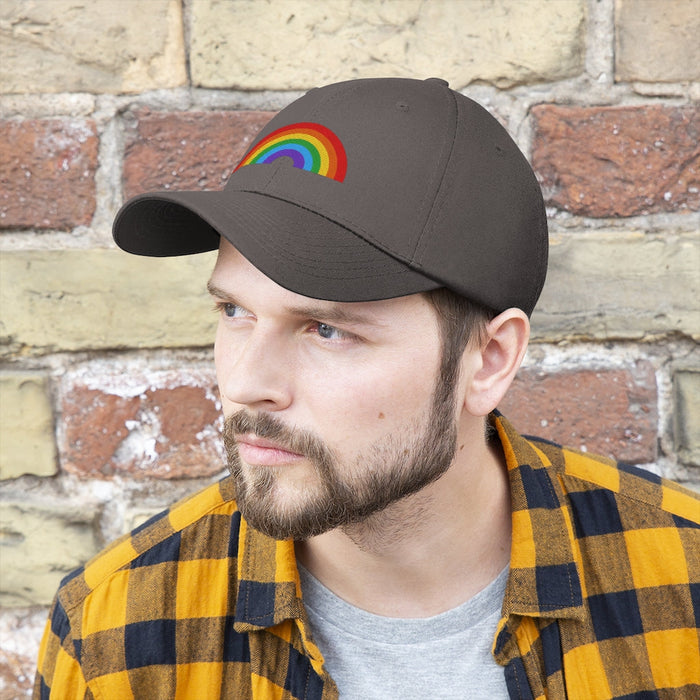 Multicolored Gender-Neutral Cotton Hat: dark gray, red rainbow, minimal style