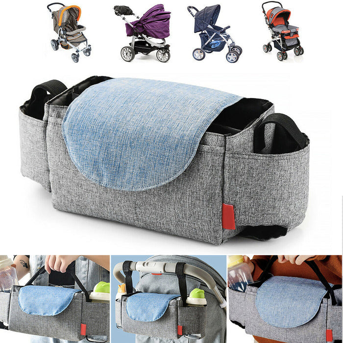Multifunctional Baby Stroller Bottle Carrier Bag: gray, black stroller organizer bag, minimal practical style