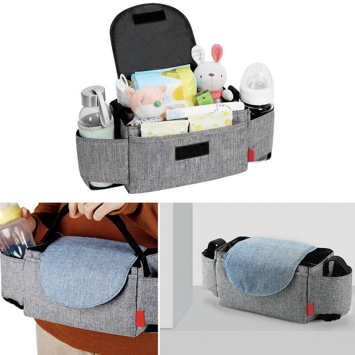 Multifunctional Baby Stroller Bottle Carrier Bag: gray, black stroller organizer bag, minimal practical style