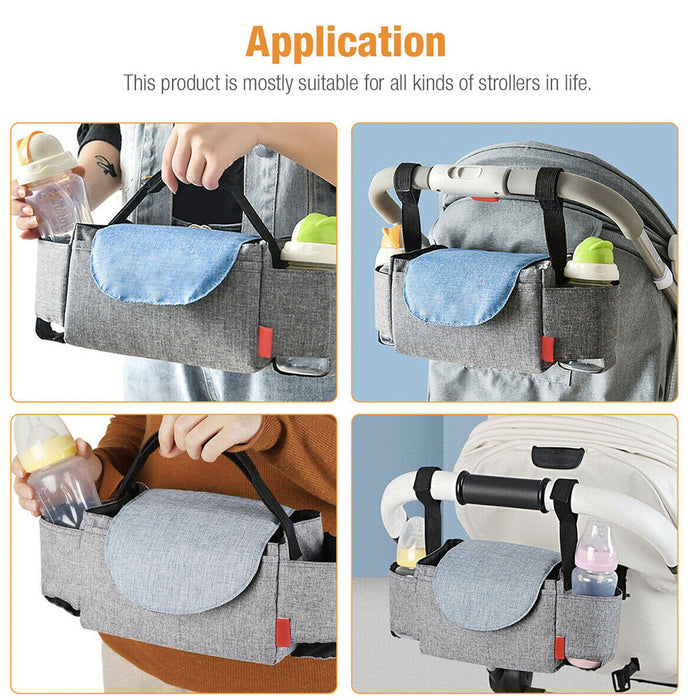Multifunctional Baby Stroller Bottle Carrier Bag: gray, black stroller organizer bag, minimal practical style
