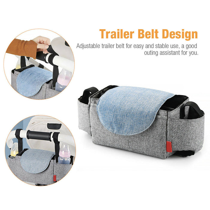 Multifunctional Baby Stroller Bottle Carrier Bag: gray, black stroller organizer bag, minimal practical style