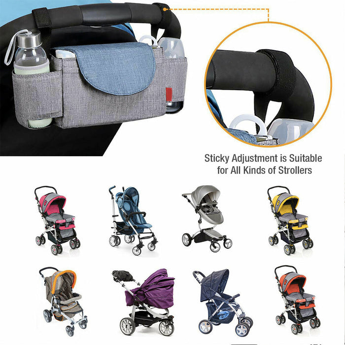 Multifunctional Baby Stroller Bottle Carrier Bag: gray, black stroller organizer bag, minimal practical style