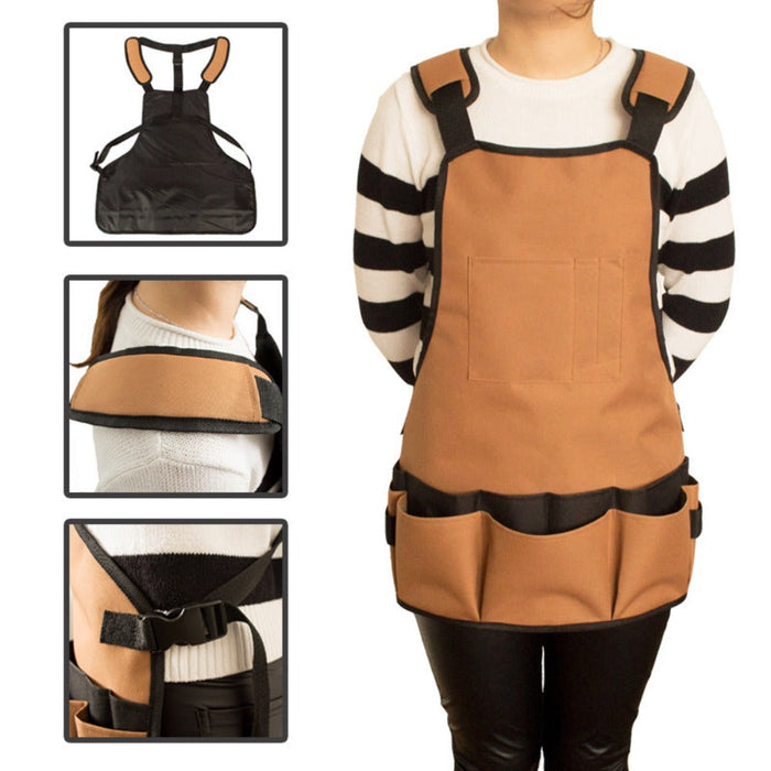 Multipockets Gardening Apron: A Revised Title: tan brown, black wearable apron/tool organizer, minimal functional workwear st