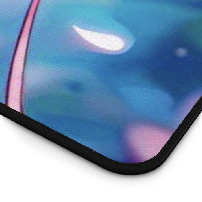 Mystical Anime Girl Large Mouse Pad for Computers: pink, blue anime-style pink-haired girl with pointed elf-like ear, anime