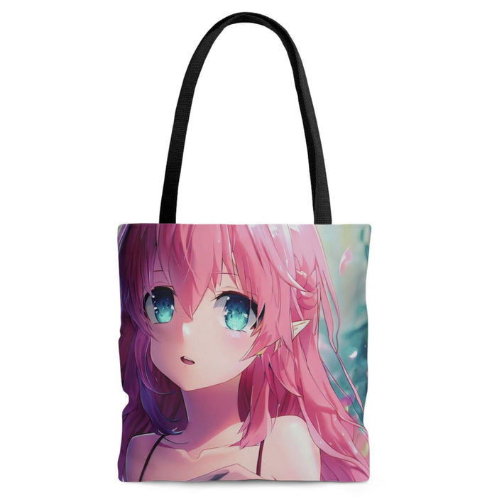 Mystical Medium Anime Girl Bag: pink, black anime-style pink-haired girl character, anime cartoon style