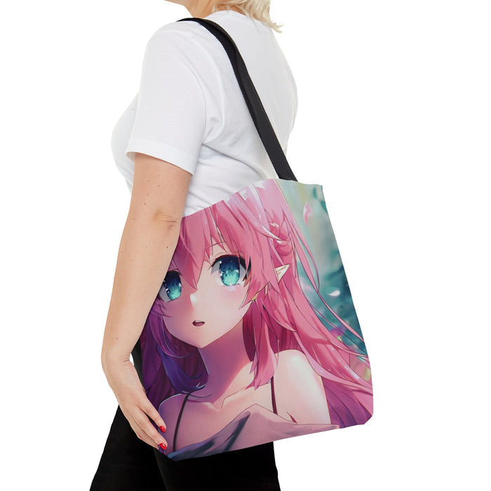 Mystical Medium Anime Girl Bag: pink, black anime-style pink-haired girl character, anime cartoon style