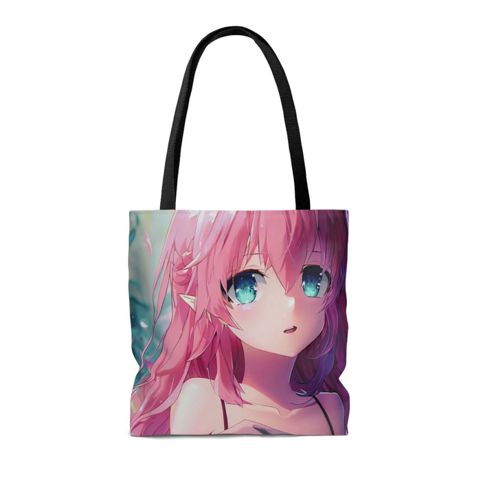 Mystical Medium Anime Girl Bag: pink, black anime-style pink-haired girl character, anime cartoon style