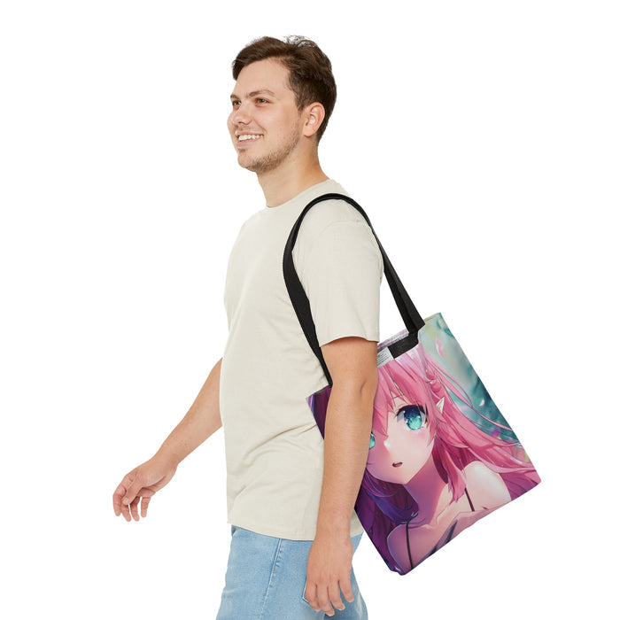 Mystical Medium Anime Girl Bag: pink, black anime-style pink-haired girl character, anime cartoon style
