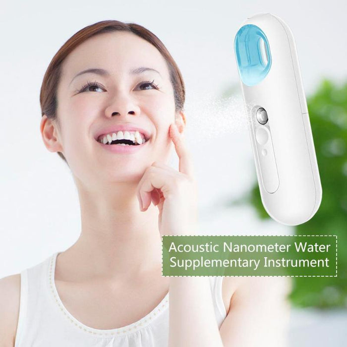 Nano Facial Moisturizing Mist Spray, Compact Handheld Hydration Solution: white, light blue handheld beauty/water spray devic