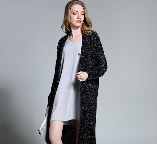 Navy Cardigan for Women, Mid-Length Stylish Outerwear: dark navy blue, white long cardigan, minimal style
