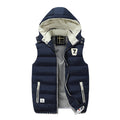 Navy Two Tone Hooded Winter Vest for Men: navy blue, off-white hooded puffer vest, casual sporty style