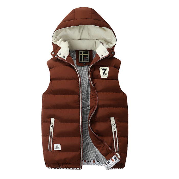 Navy Two Tone Hooded Winter Vest for Men: navy blue, off-white hooded puffer vest, casual sporty style