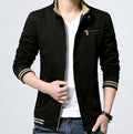 Navy Zip-Front Jacket for Men with Stand Collar: navy blue, beige zip-up jacket, casual style