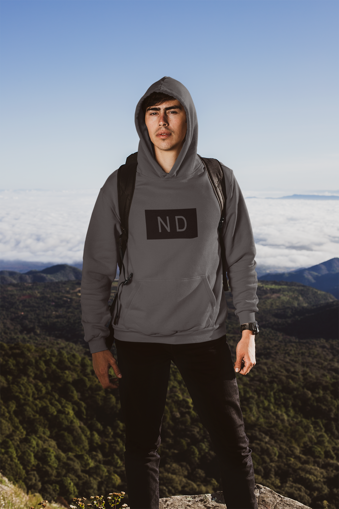 ND Hooded Sweatshirt for Men's Urban Fashion: dark muted green, black hooded sweatshirt, minimal style