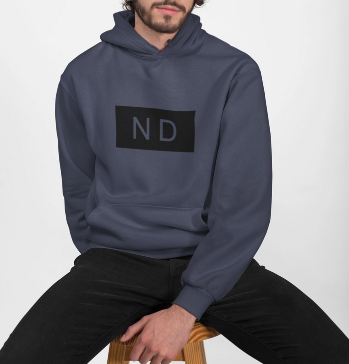 ND Hooded Sweatshirt for Men's Urban Fashion: dark muted green, black hooded sweatshirt, minimal style