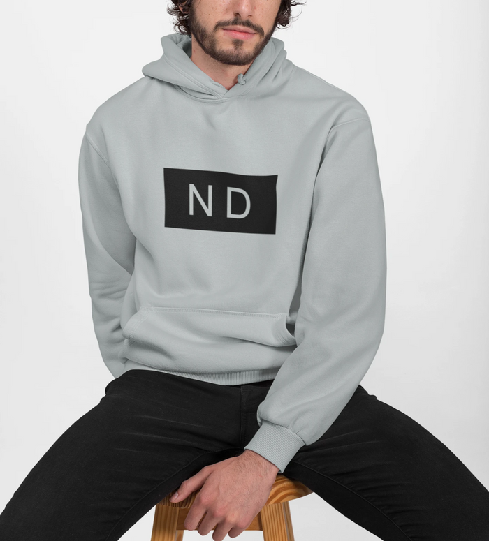 ND Hooded Sweatshirt for Men's Urban Fashion: dark muted green, black hooded sweatshirt, minimal style