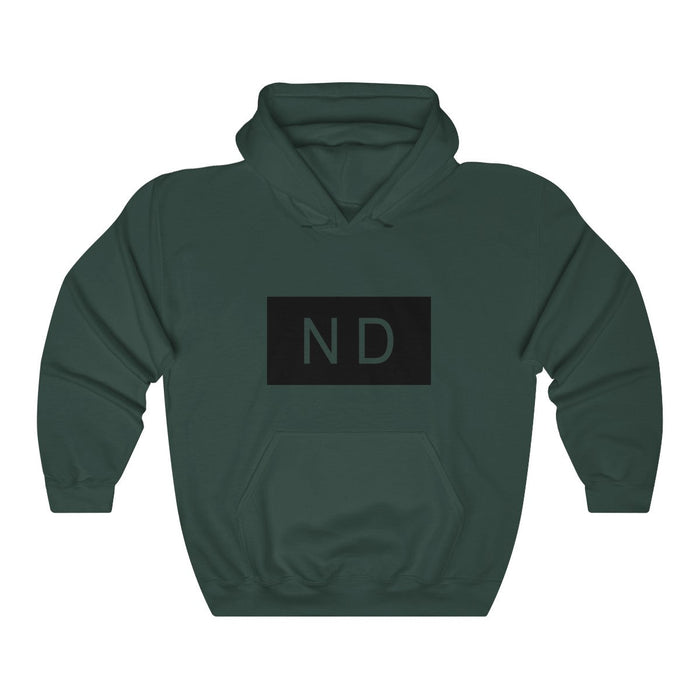 ND Hooded Sweatshirt for Men's Urban Fashion: dark muted green, black hooded sweatshirt, minimal style
